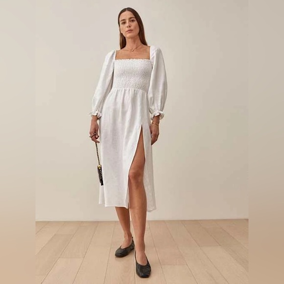 Reformation Gitane White Smocked Linen Sundress Small Petite - Picture 2 of 10